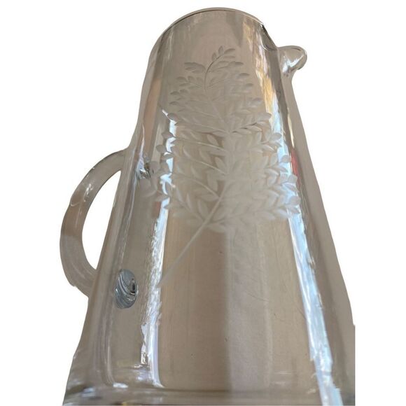 Vintage Cut Glass Fern Pattern Clear Glass 8 1/4”” Tall Pitcher - Picture 9 of 15